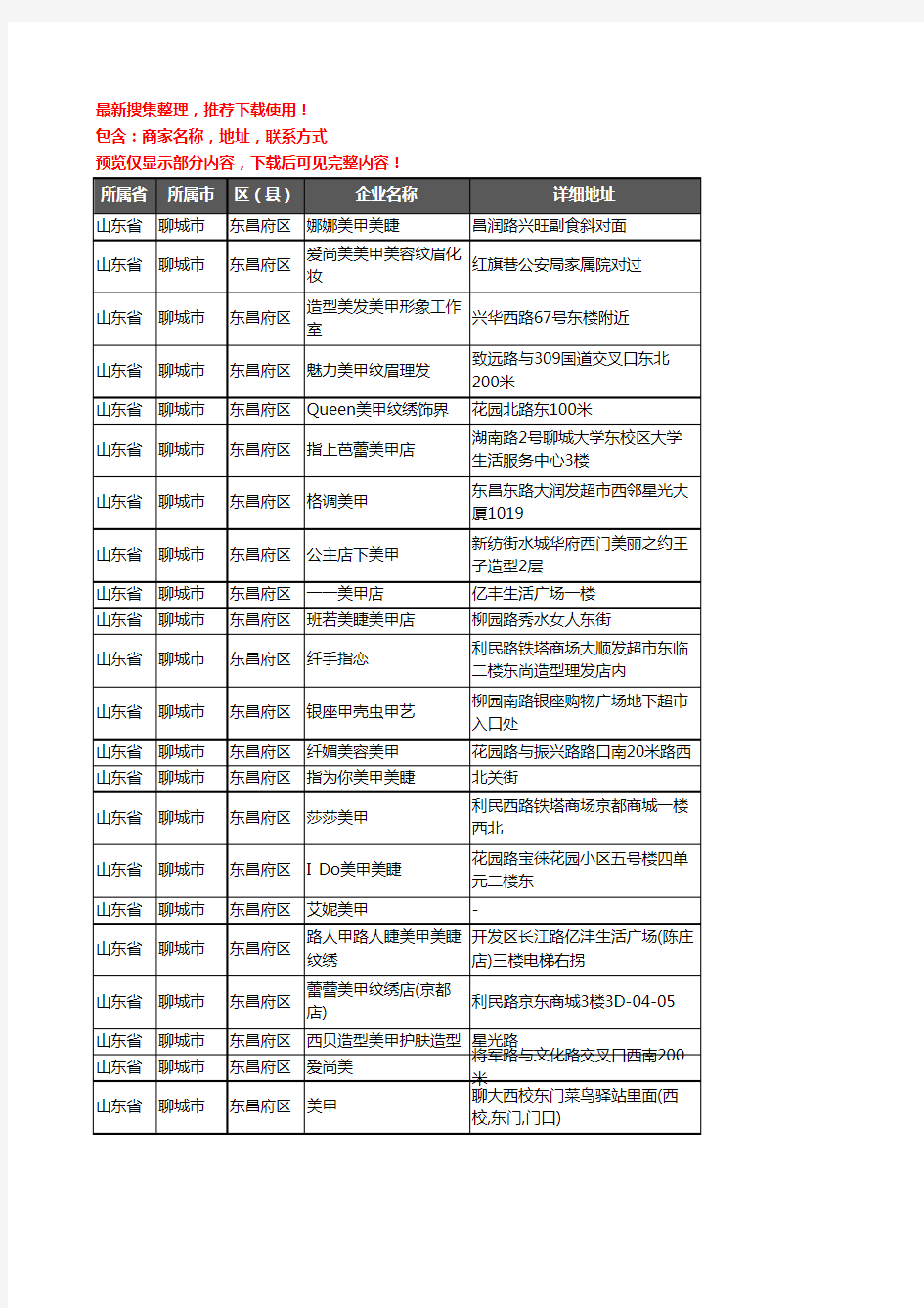 新版山东省聊城市东昌府区美甲企业公司商家户名录单联系方式地址大全81家