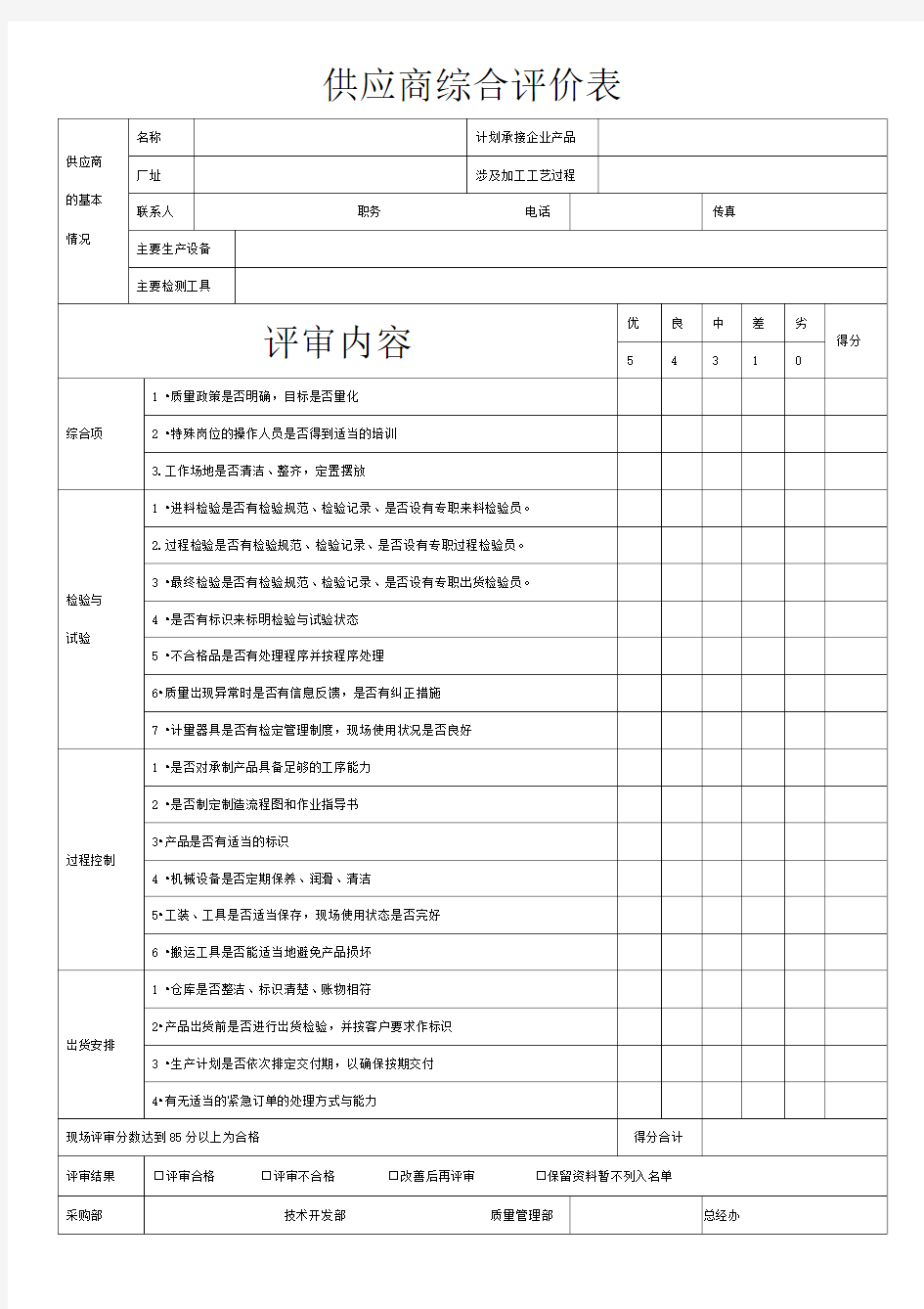 供应商综合评价表