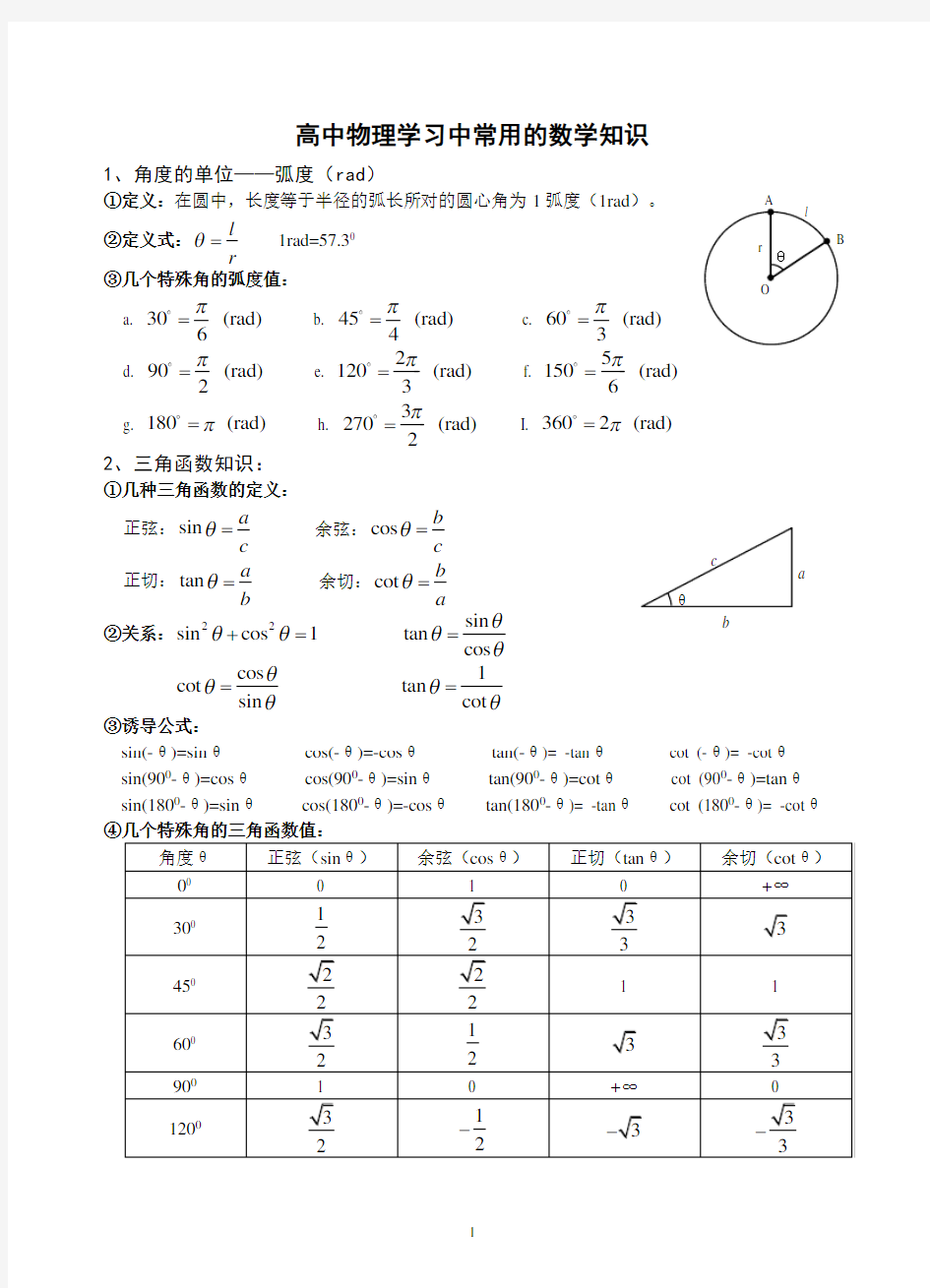 高中物理学习中常用的数学知识