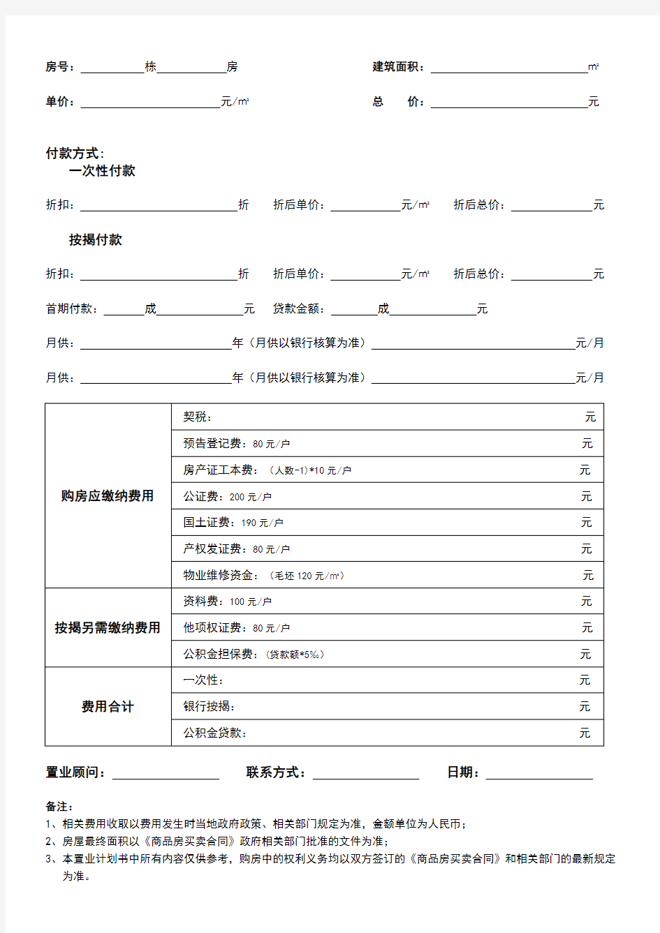 置业计划表-示例