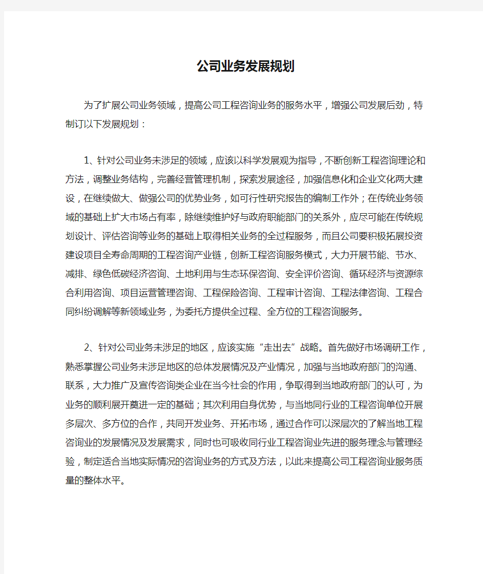 公司业务发展规划