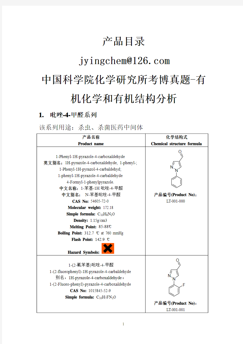 试剂目录和考博真题(中国科学院化学研究所有机化学、结构分析)