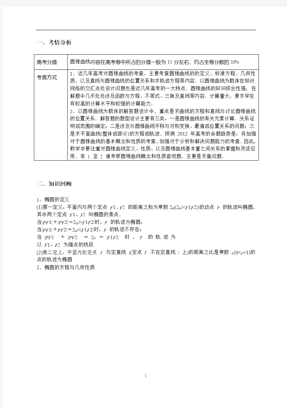 高三复习数学(圆锥曲线学生用书)