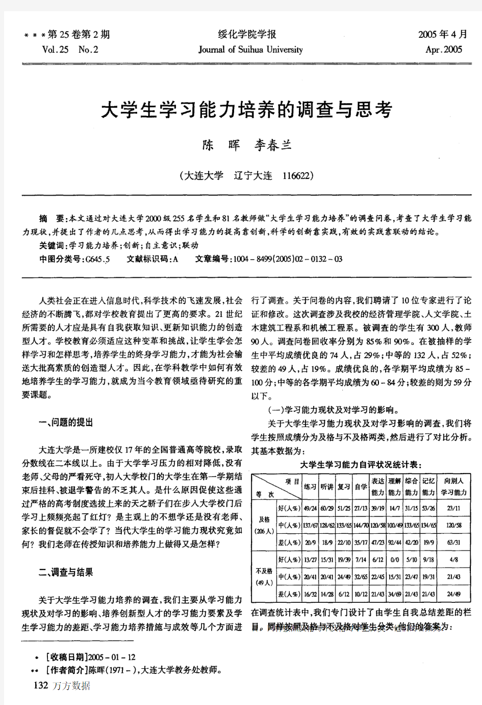 大学生学习能力培养的调查与思考