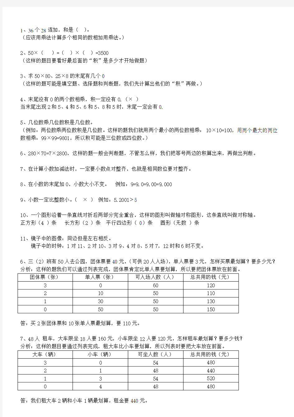 北师大版三年级数学第二学期易错题集