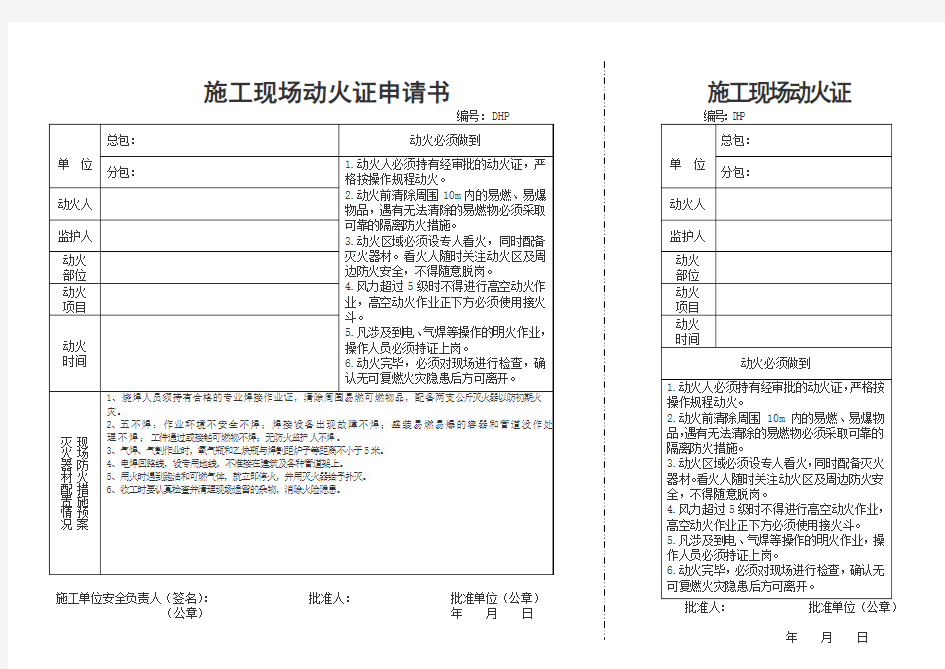 施工现场动火证申请书