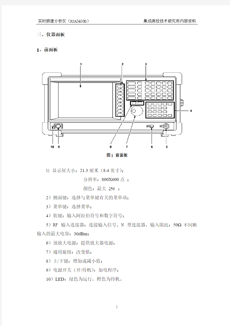 实时频谱分析仪RSA3408B快速参考手册