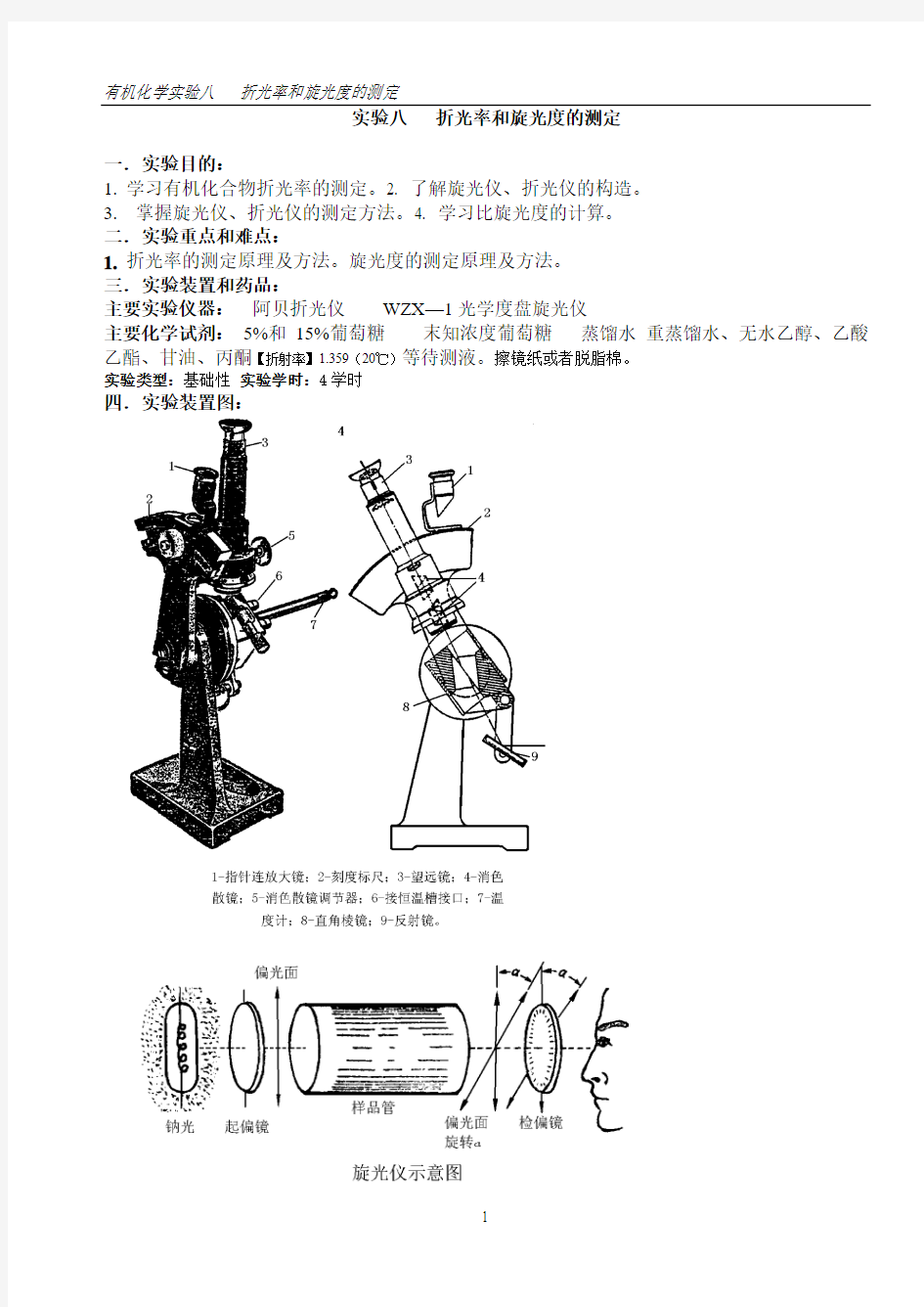 有机化学实验八折光率和旋光度的测定