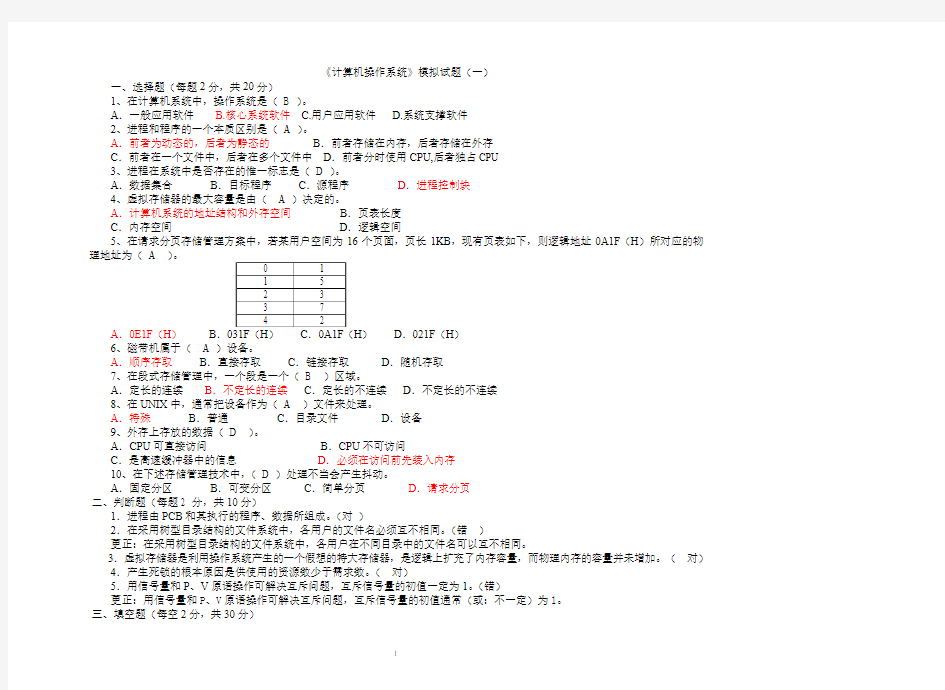 操作系统试卷试卷OS