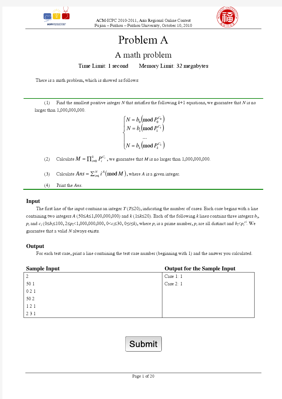 ProblemSet-Fzu2010-Online-Contest