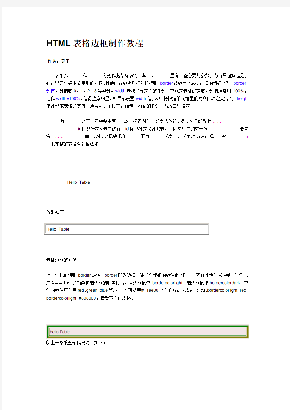 HTML表格边框制作教程