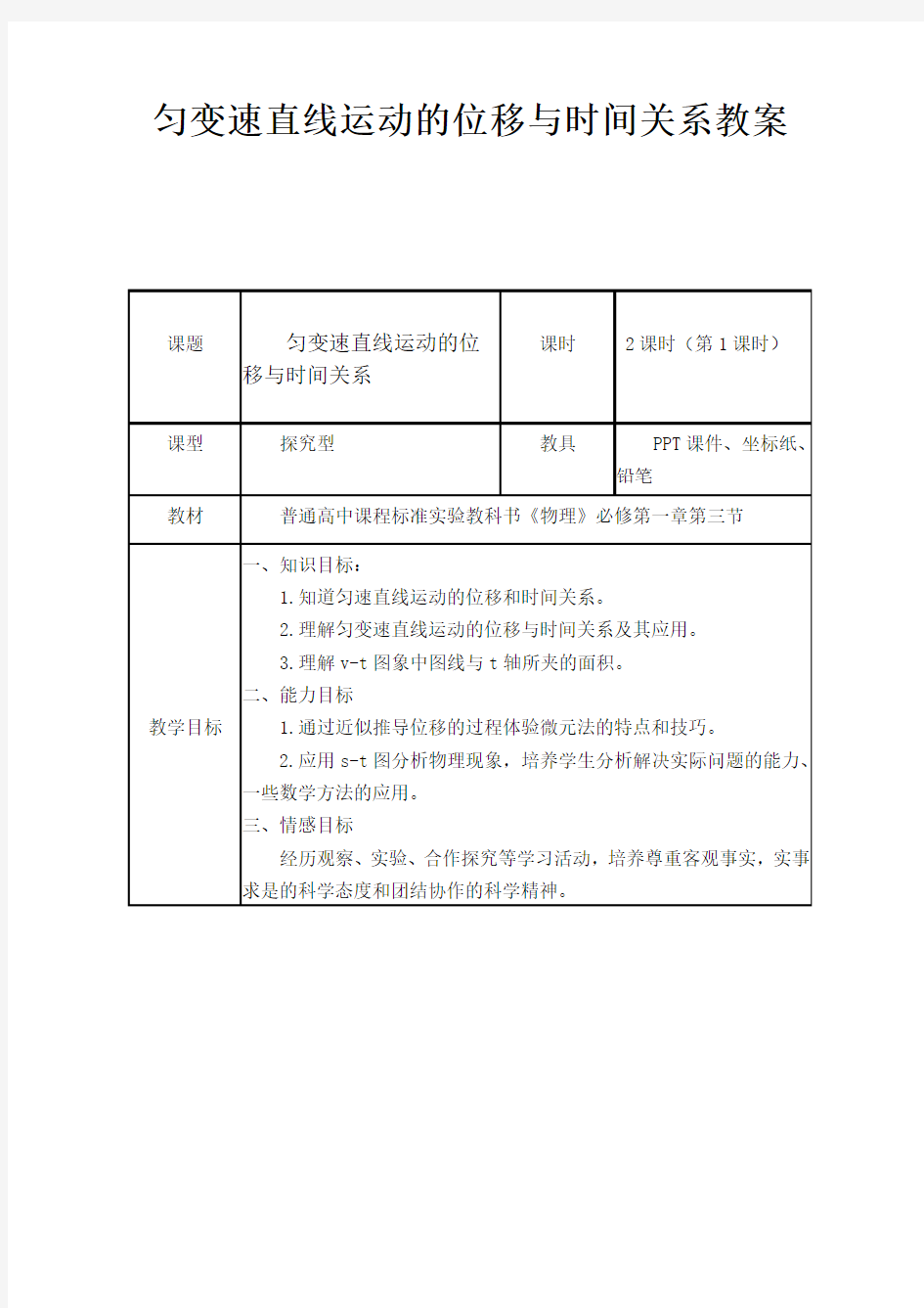 匀变速直线运动位移与时间关系教案