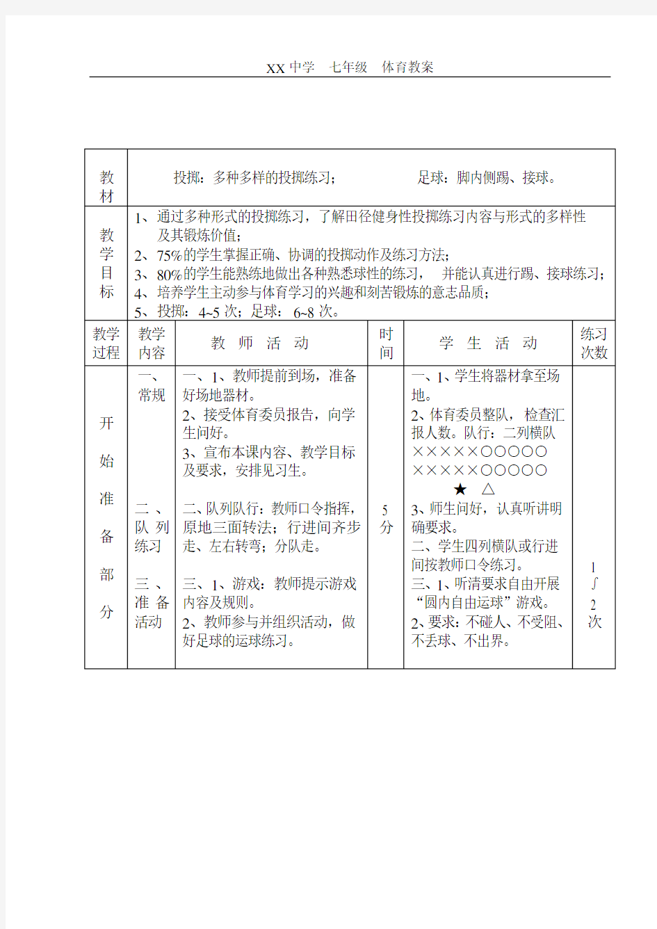 初中体育课教案全集  体育优秀教案能手教学设计说课案例