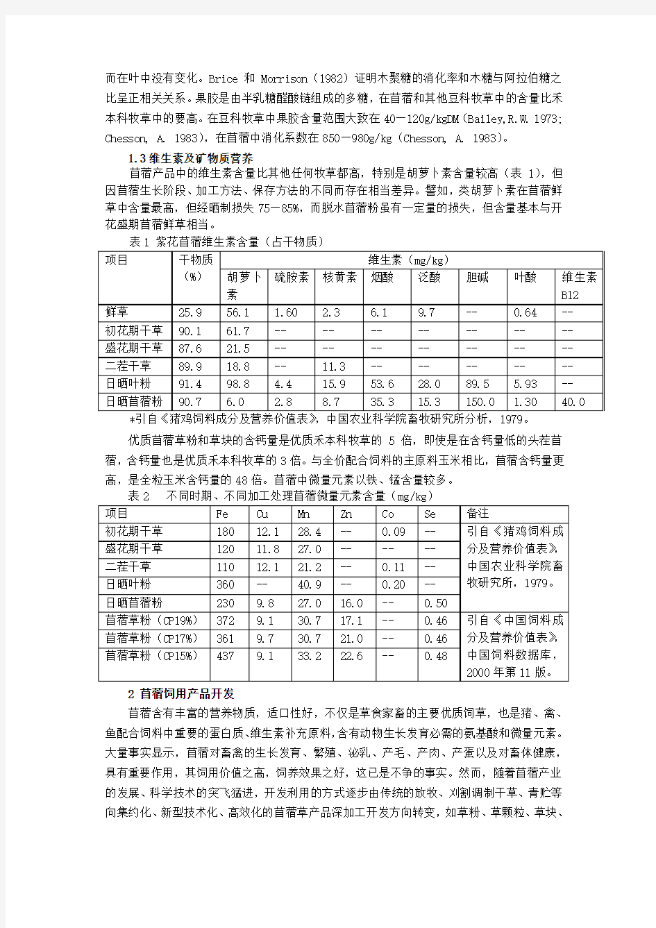 苜蓿的营养及其饲用与特种用途产品开发