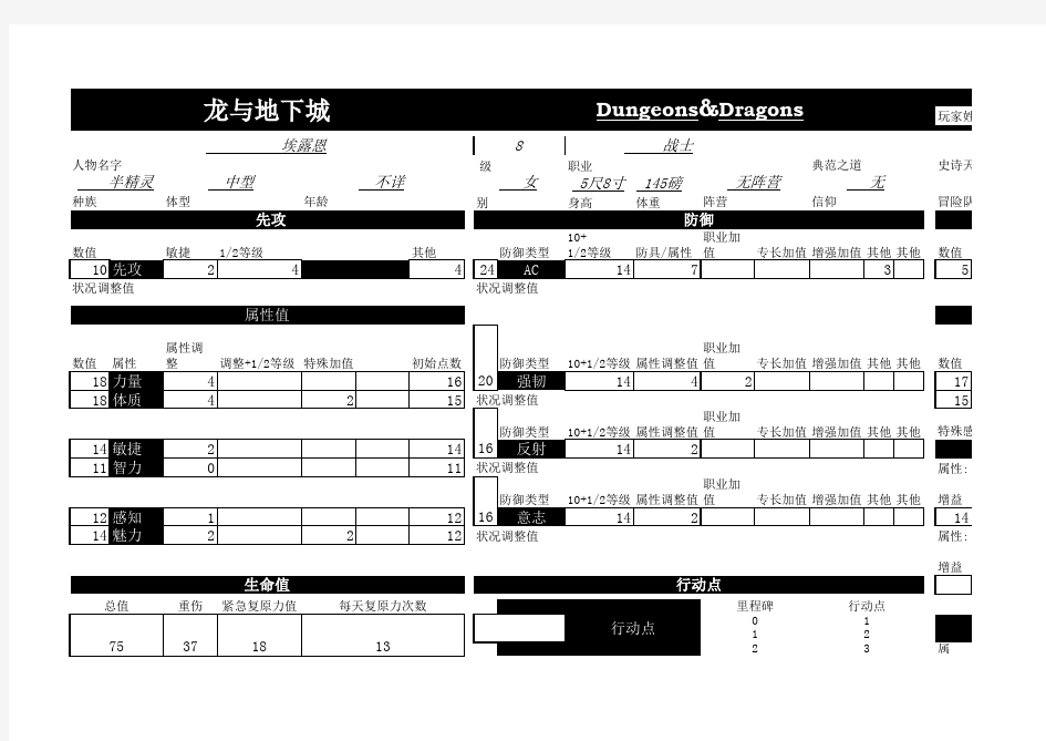 龙与地下城DND 4E人物卡(自动计算)