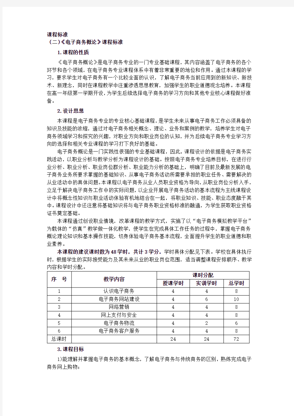 电子商务专业课程标准