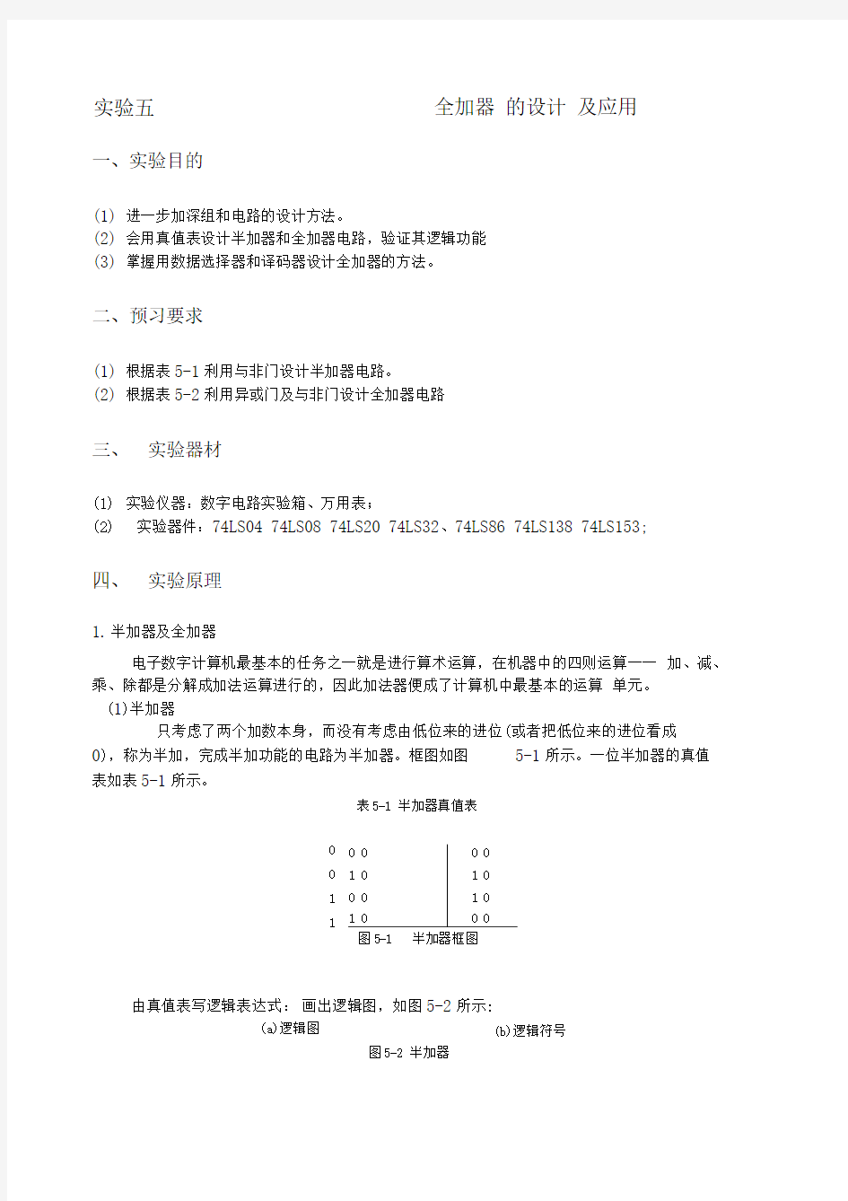 实验五全加器的设计及应用