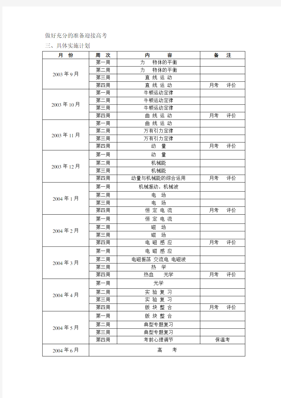 高三物理教学计划