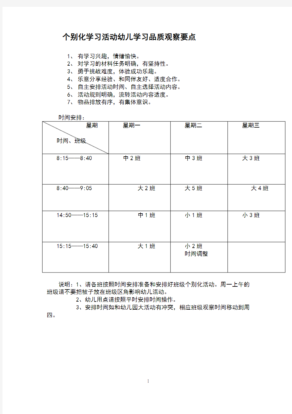 个别化学习活动幼儿学习品质观察要点