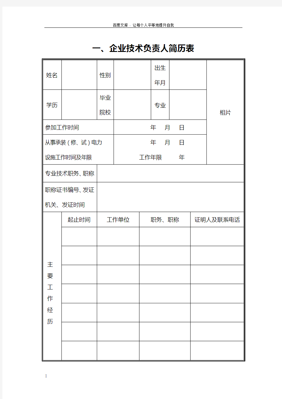 企业技术负责人简历表