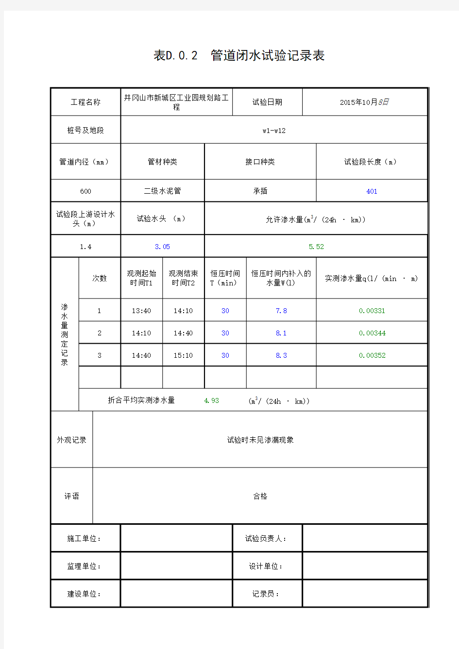 闭水试验表格 (1)