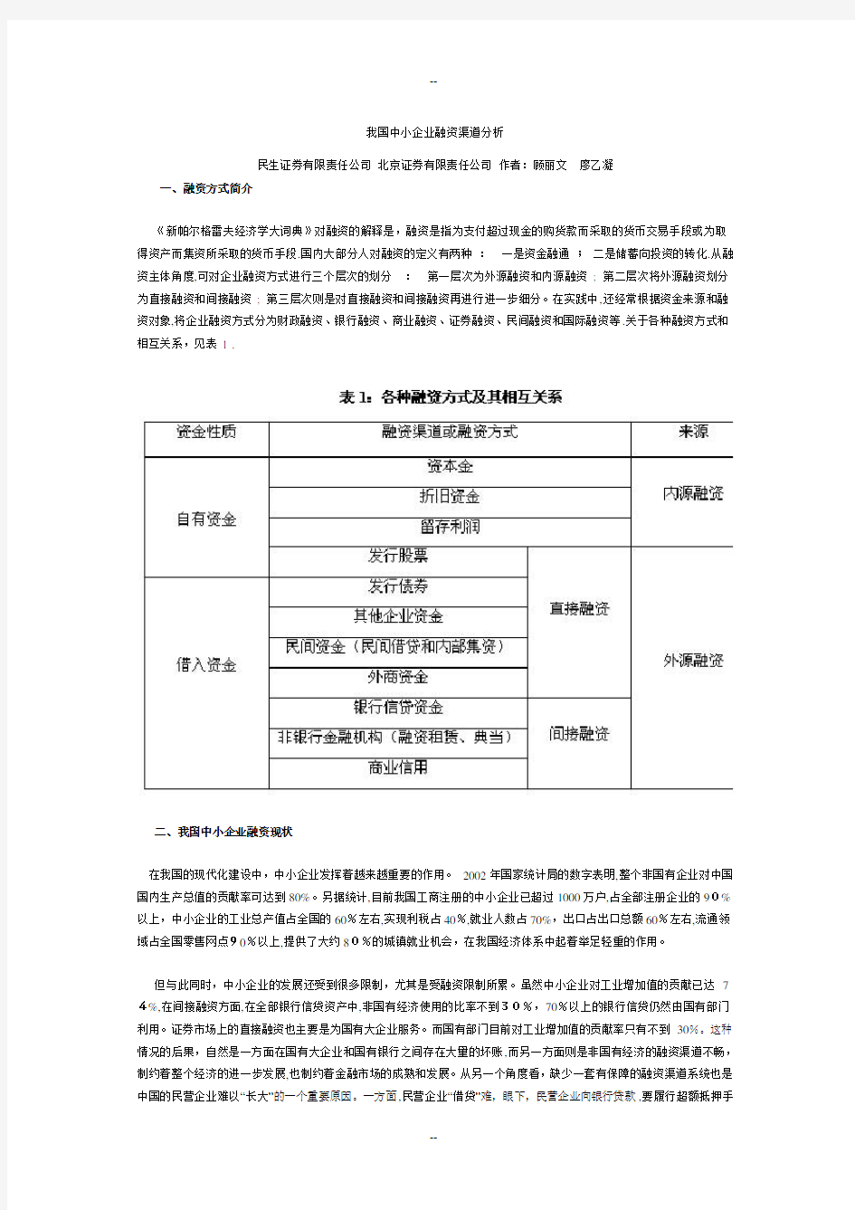 我国中小企业融资渠道分析