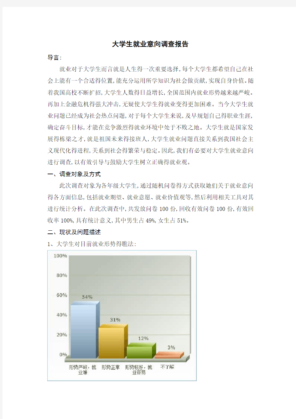 大学生就业意向调查报告