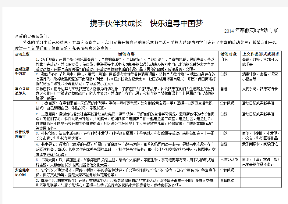 2014年寒假实践活动方案dingao