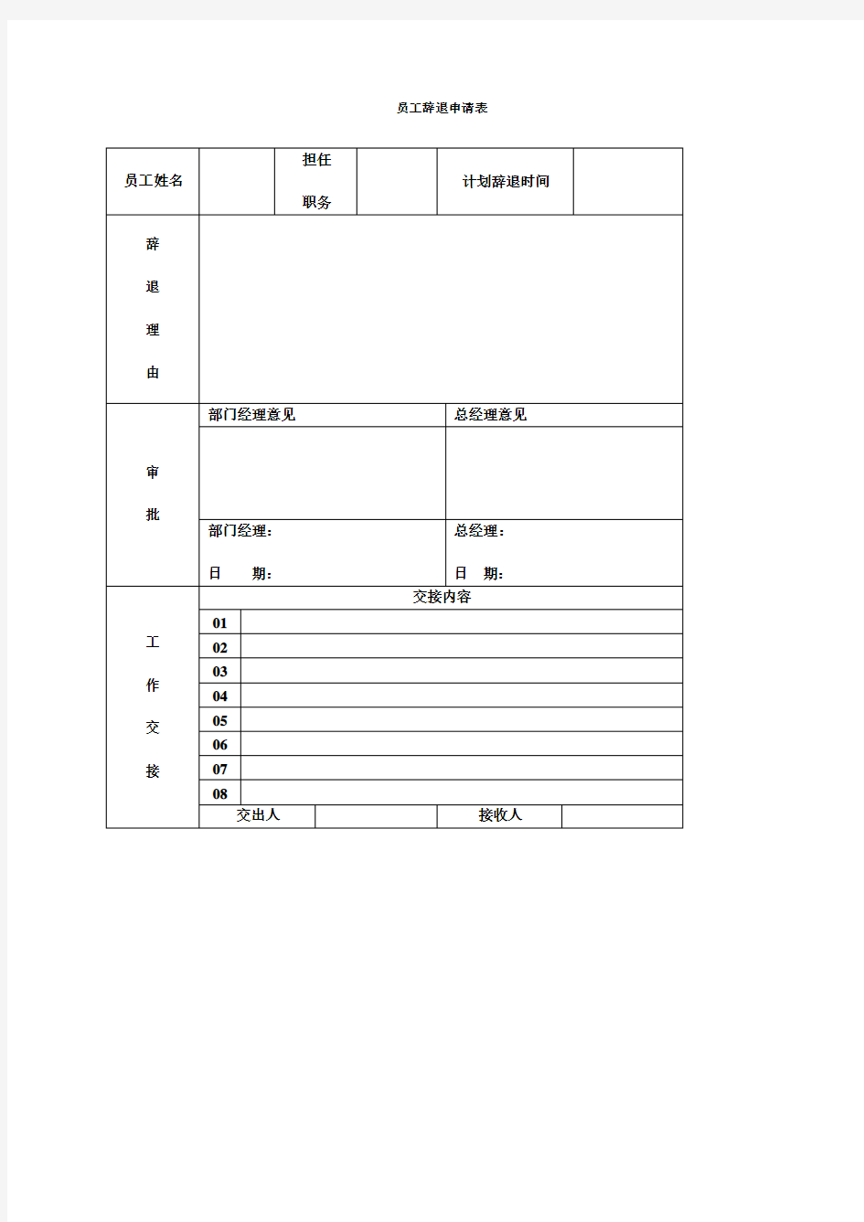 员工辞退申请表表格.格式