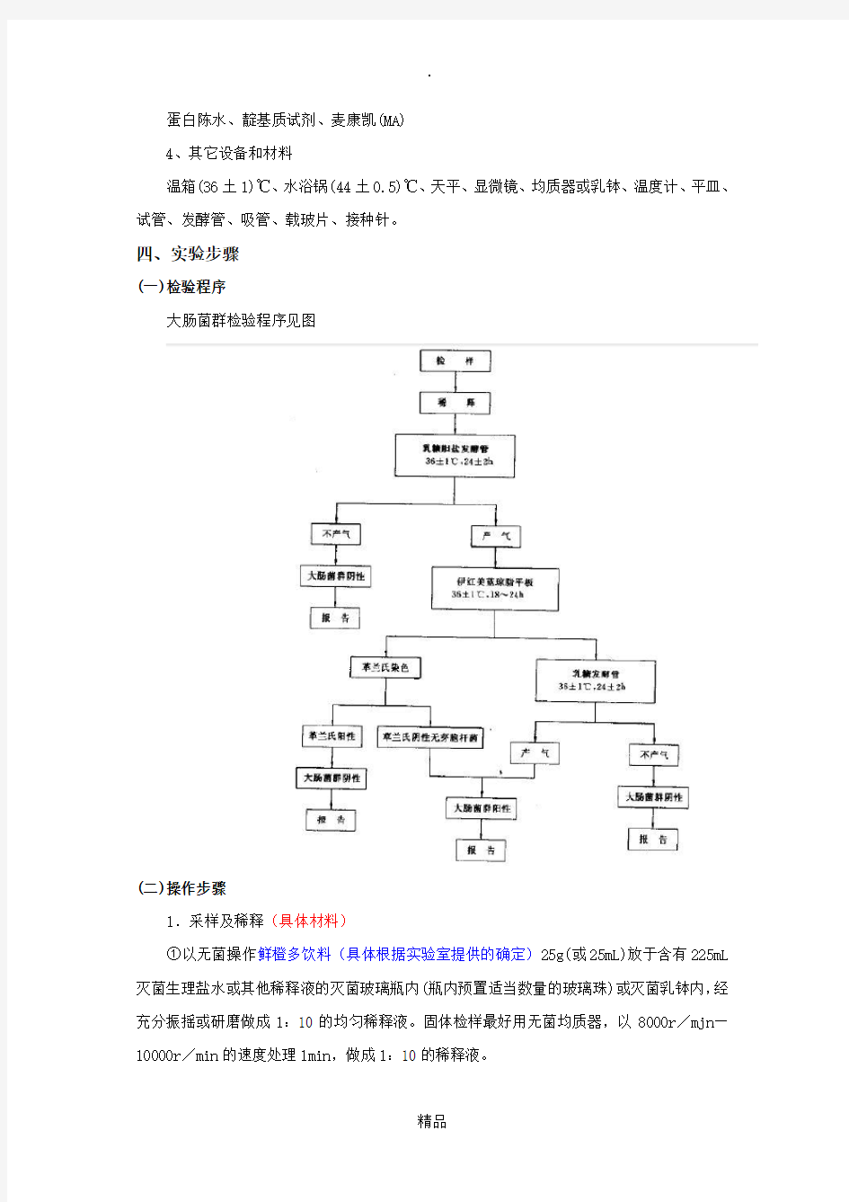 实验一   食品中大肠菌群的测定