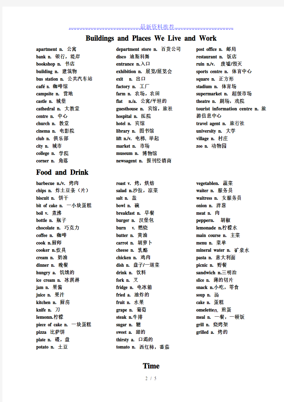 剑桥等级英语KET分类词汇表