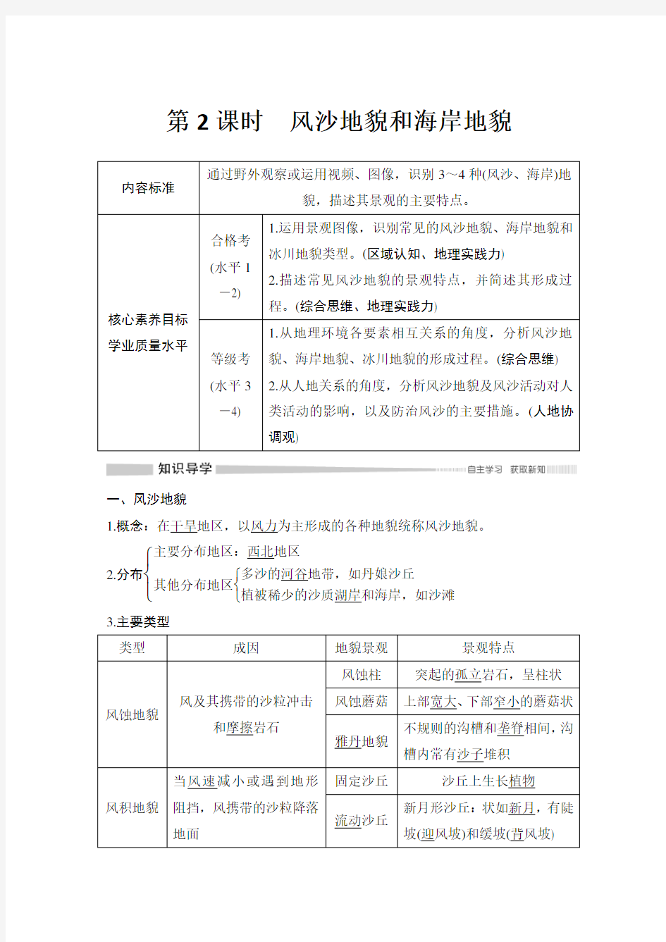 新教材高中地理 必修第一册 第2课时 风沙地貌和海岸地貌