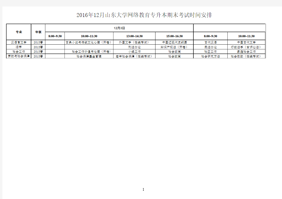 本科-期末考试时间安排表