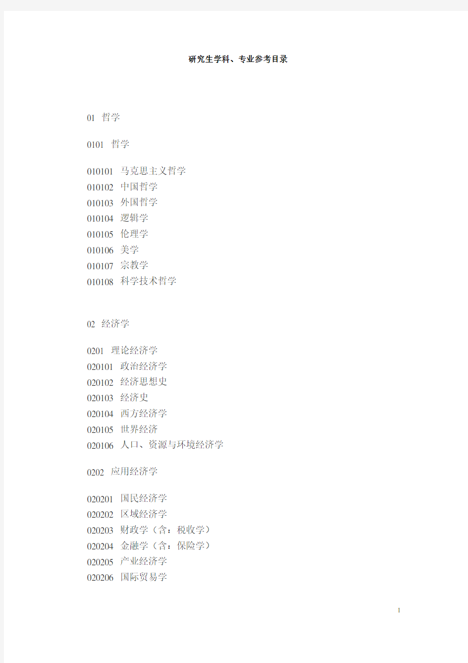 研究生学科、专业参考目录 下载