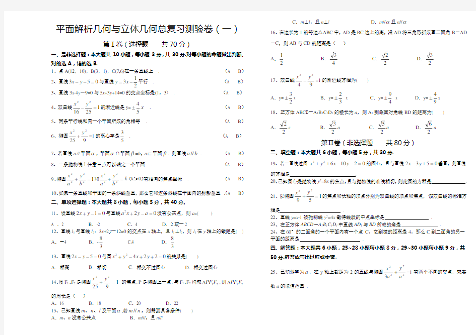 平面解析几何与立体几何(1)