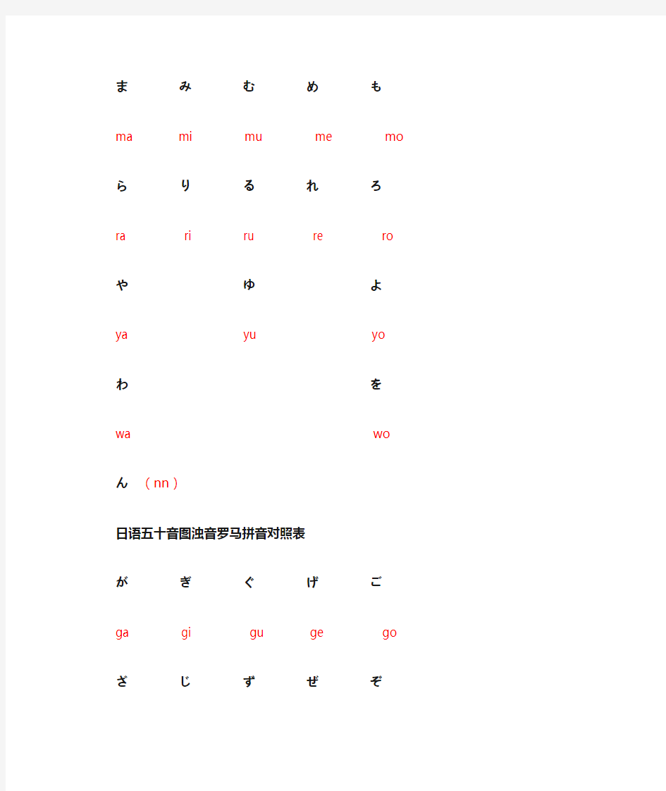 (完整版)日语五十音图罗马拼音对照表