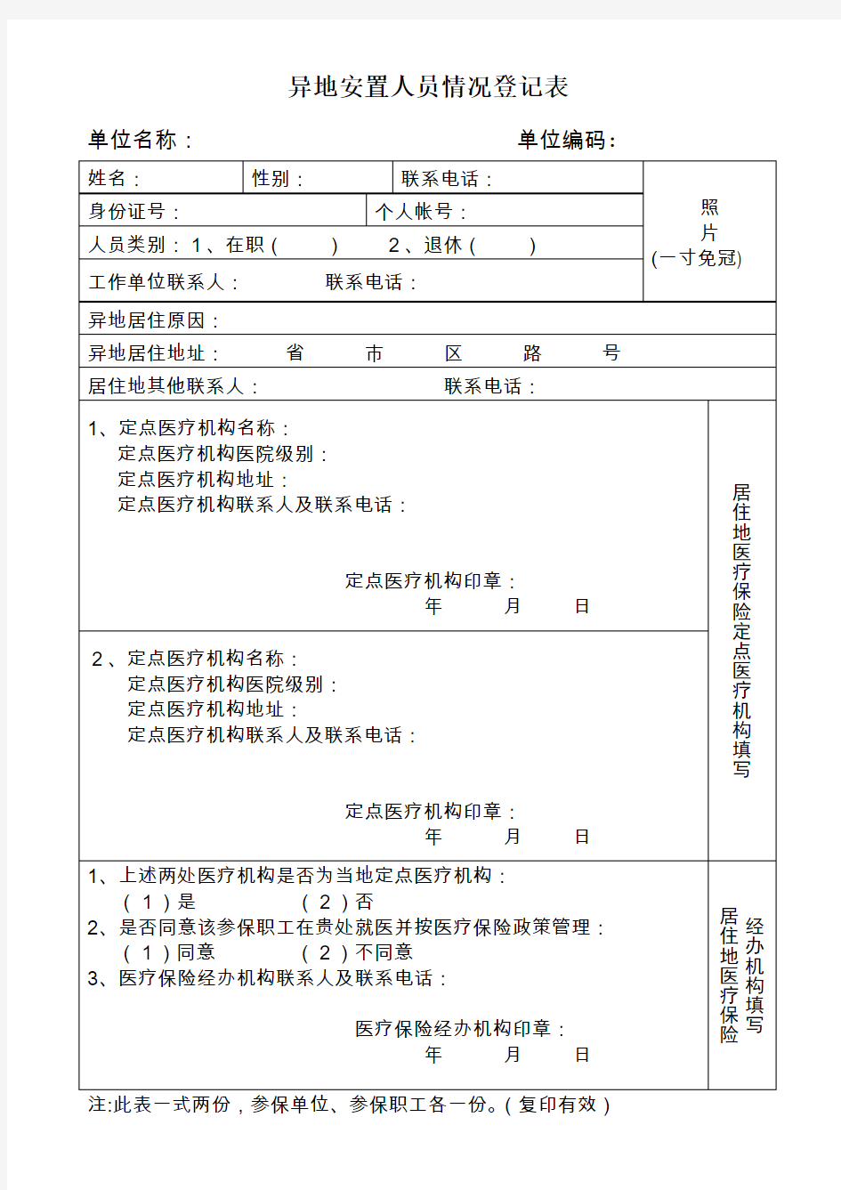 异地安置人员情况登记表