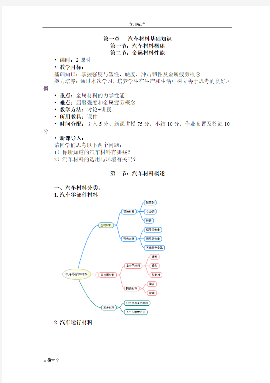 汽车材料教案设计1(基础知识、钢铁材料)