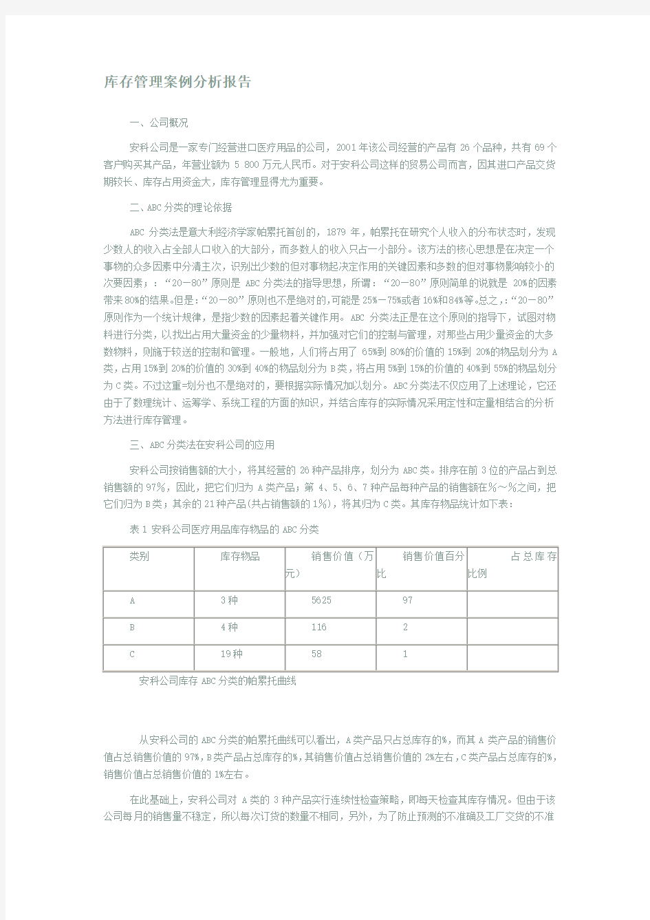 库存管理案例分析报告