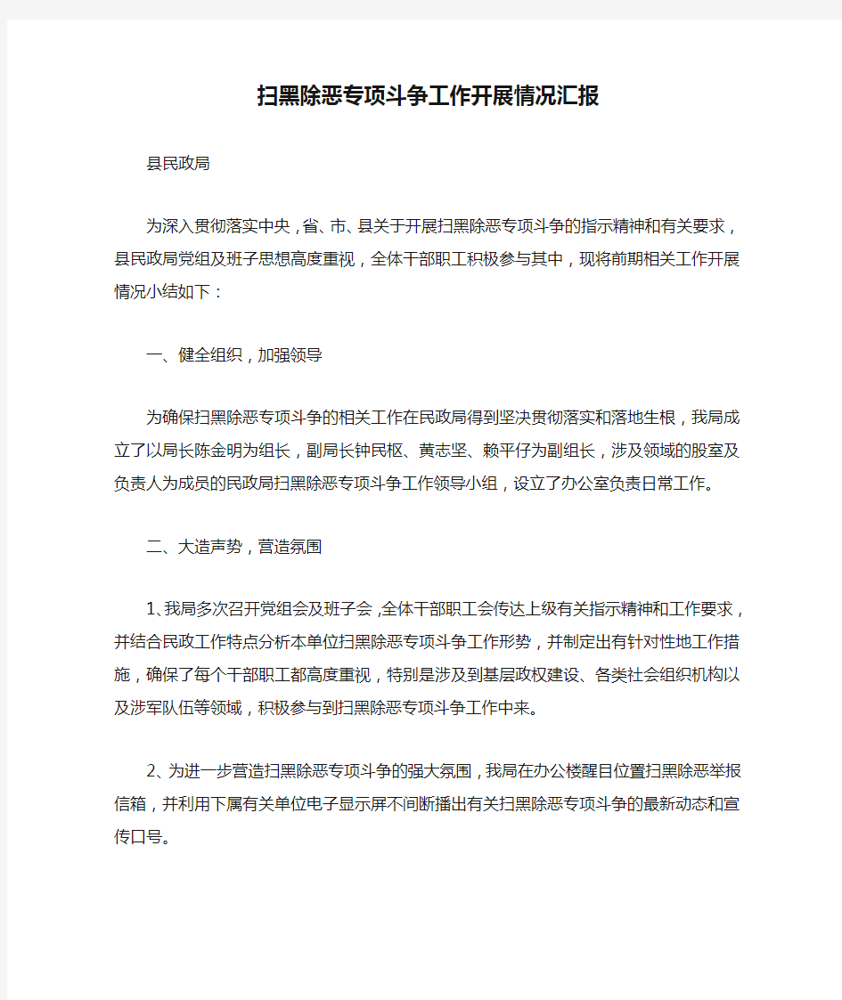 扫黑除恶专项斗争工作开展情况汇报