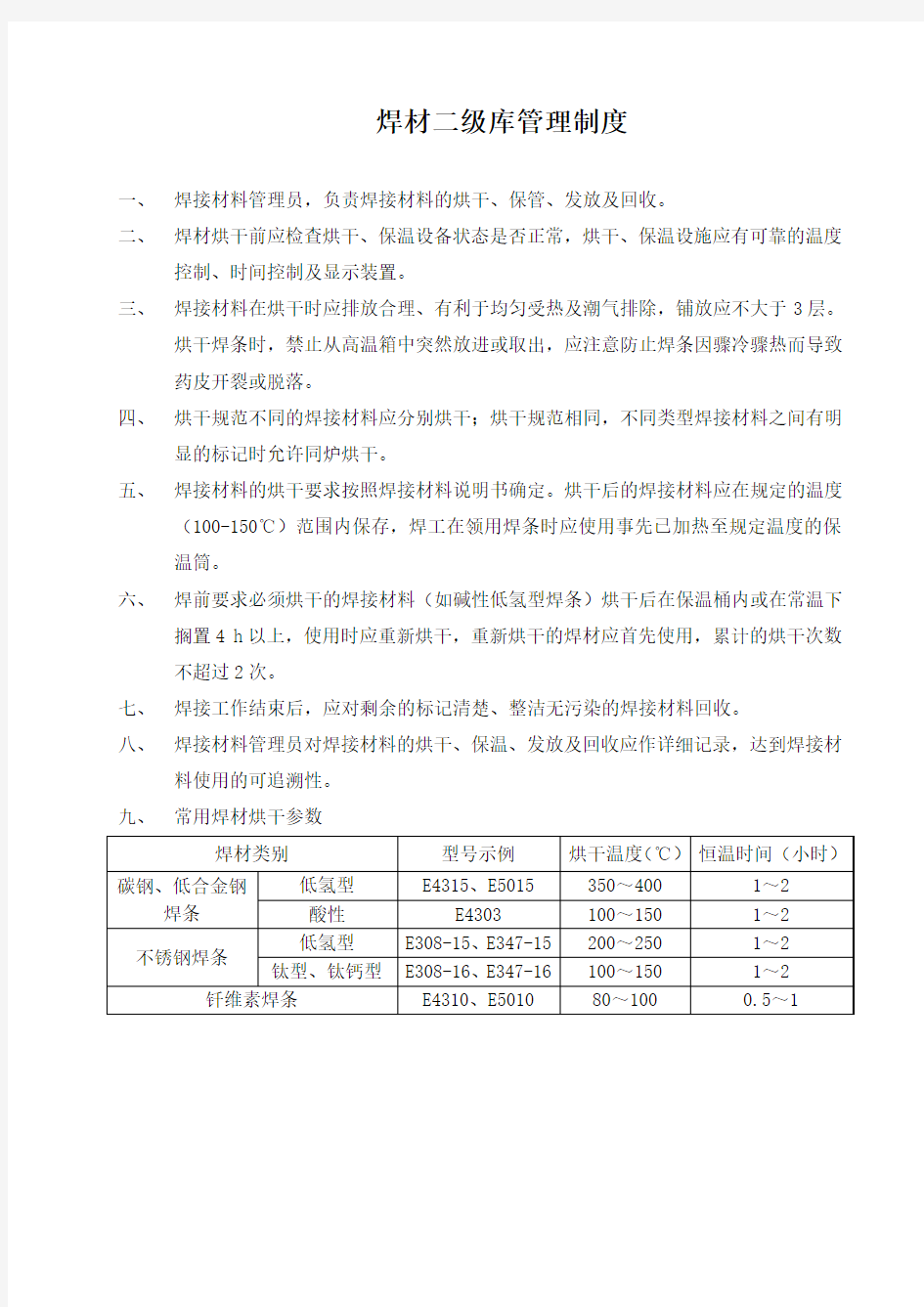 焊材二级库管理制度