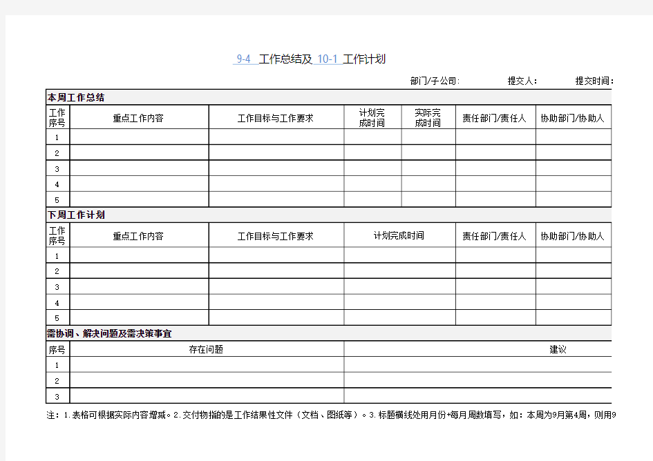 周工作总结与计划表(填写用)