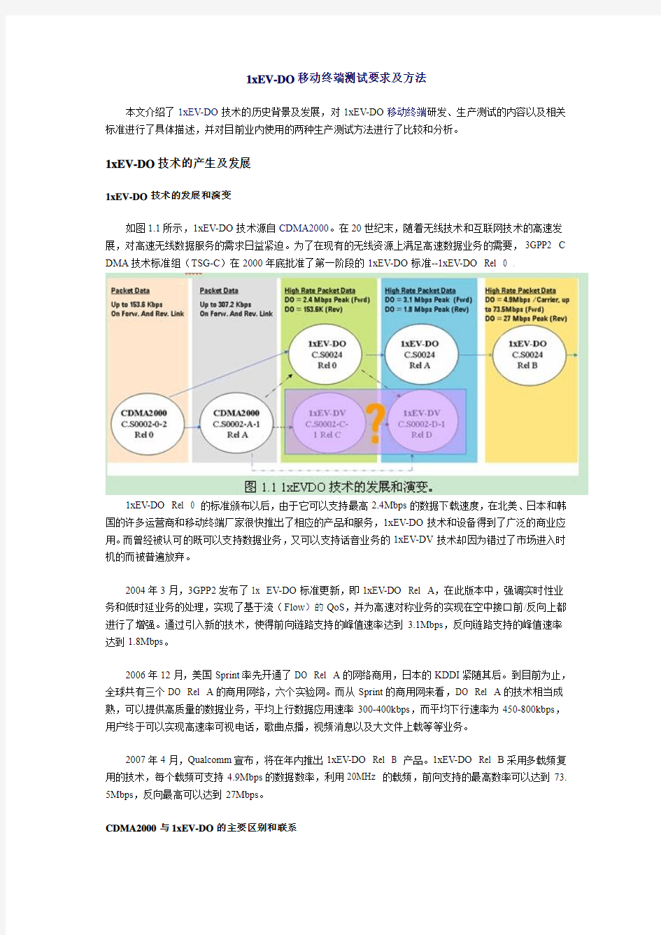 1xEV-DO移动终端测试要求及方法