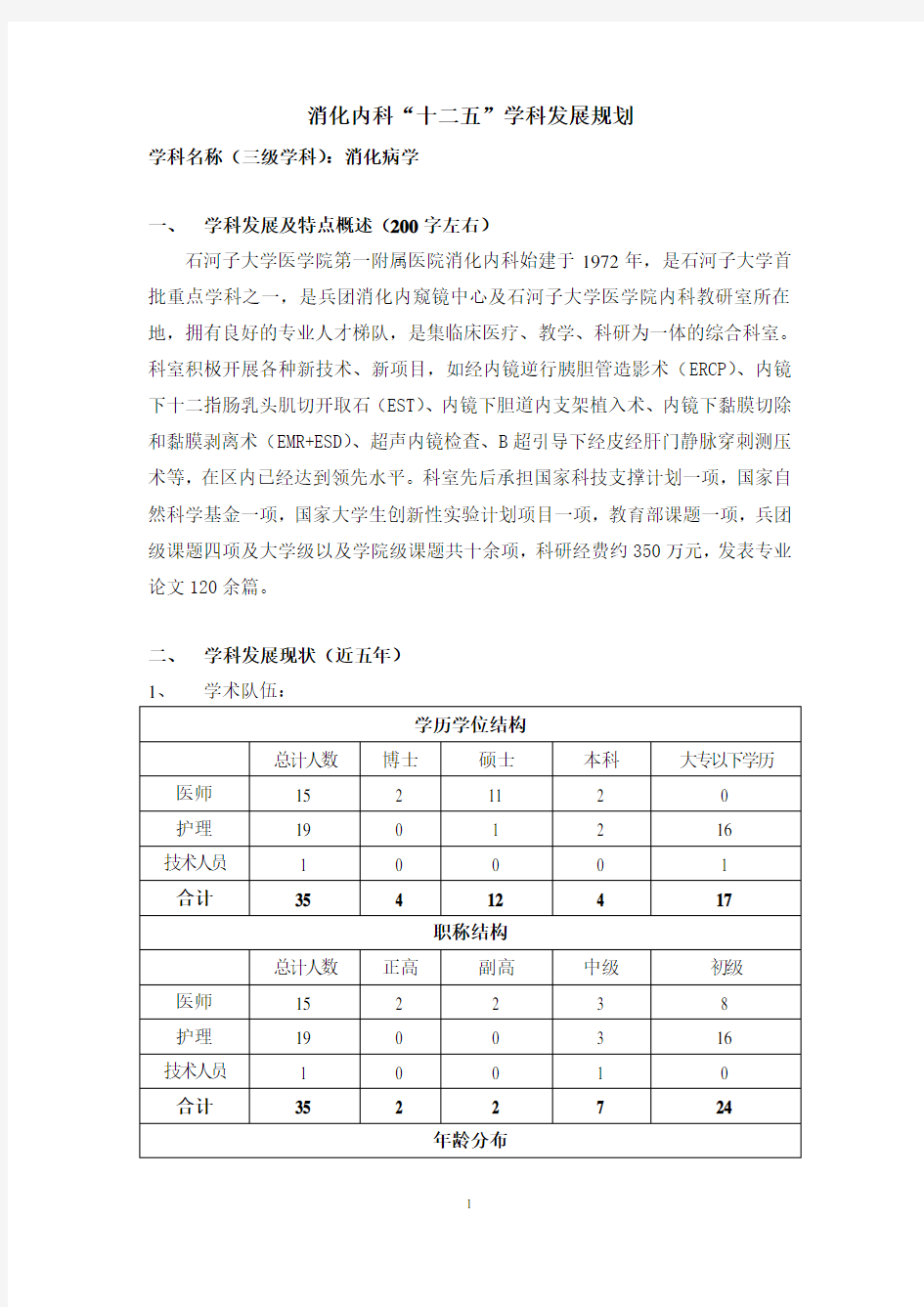 消化内科学科发展规划