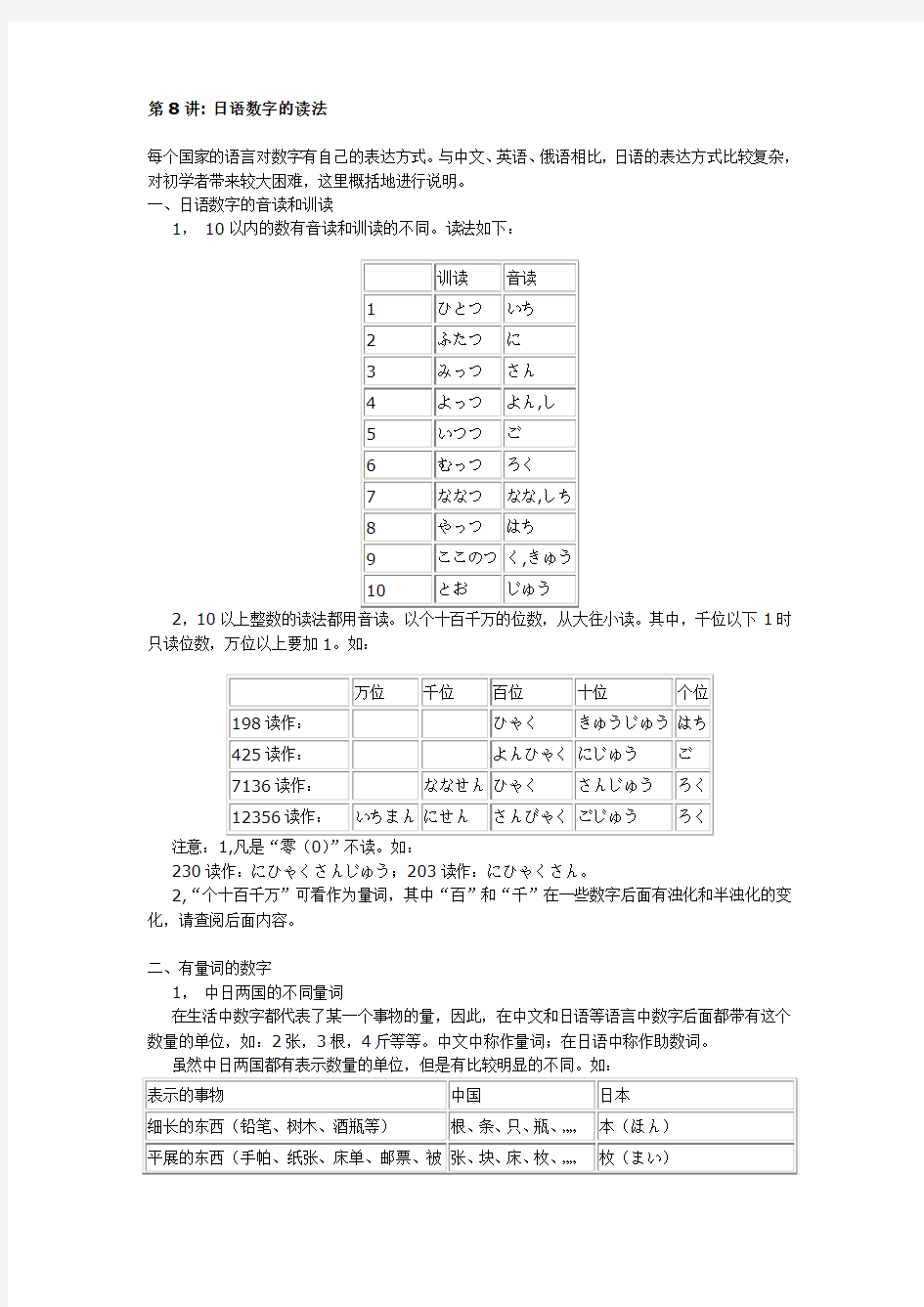 8日语数字的读法