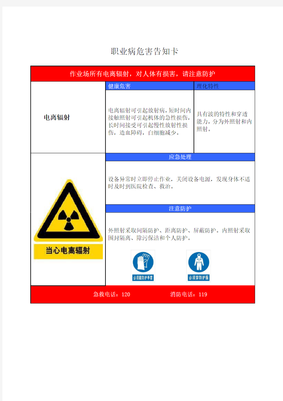 电离辐射告知卡