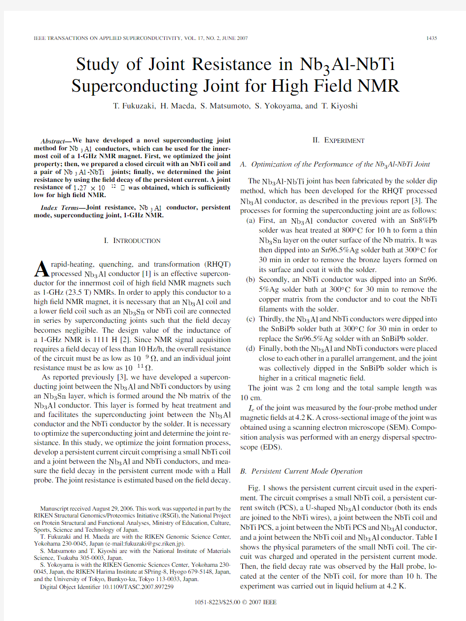 Study of Joint Resistance in Nb3Al-NbTi