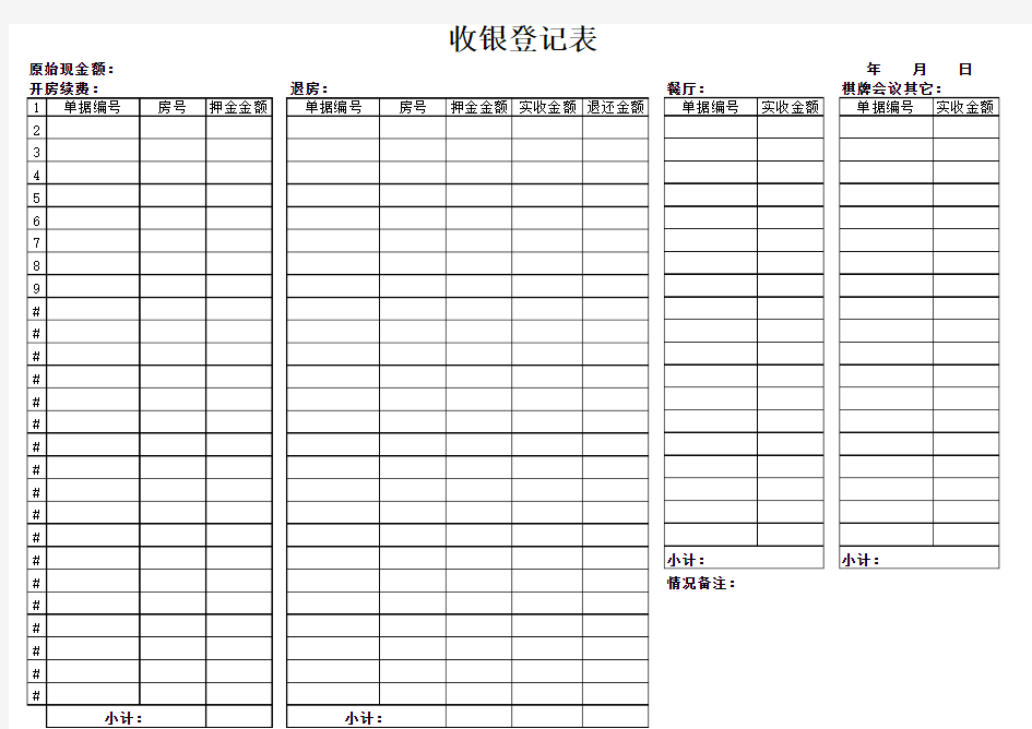 收银表格