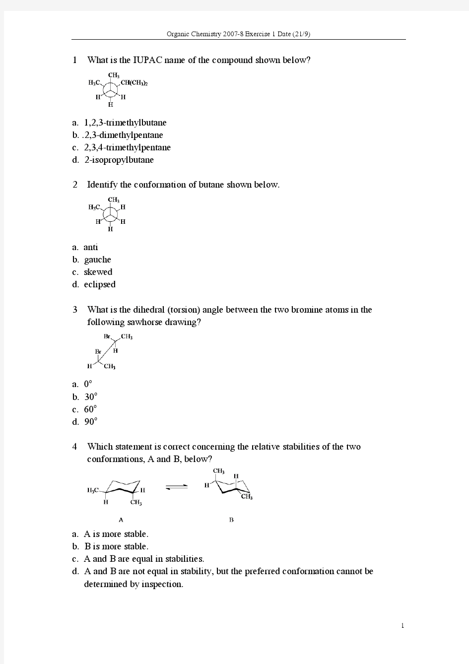 浙江大学有机化学乙 exercise 1