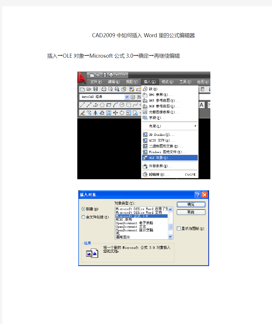 CAD2009中如何插入word里的公式编辑器